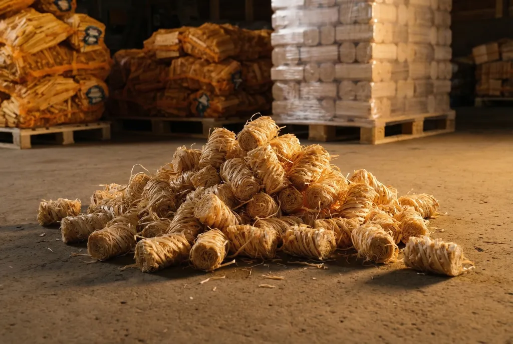 Trockene Öko-Anzündhilfen auf Lager für den sofortigen Einsatz.